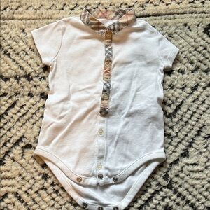 Burberry White Bodysuit with Plaid Accents
